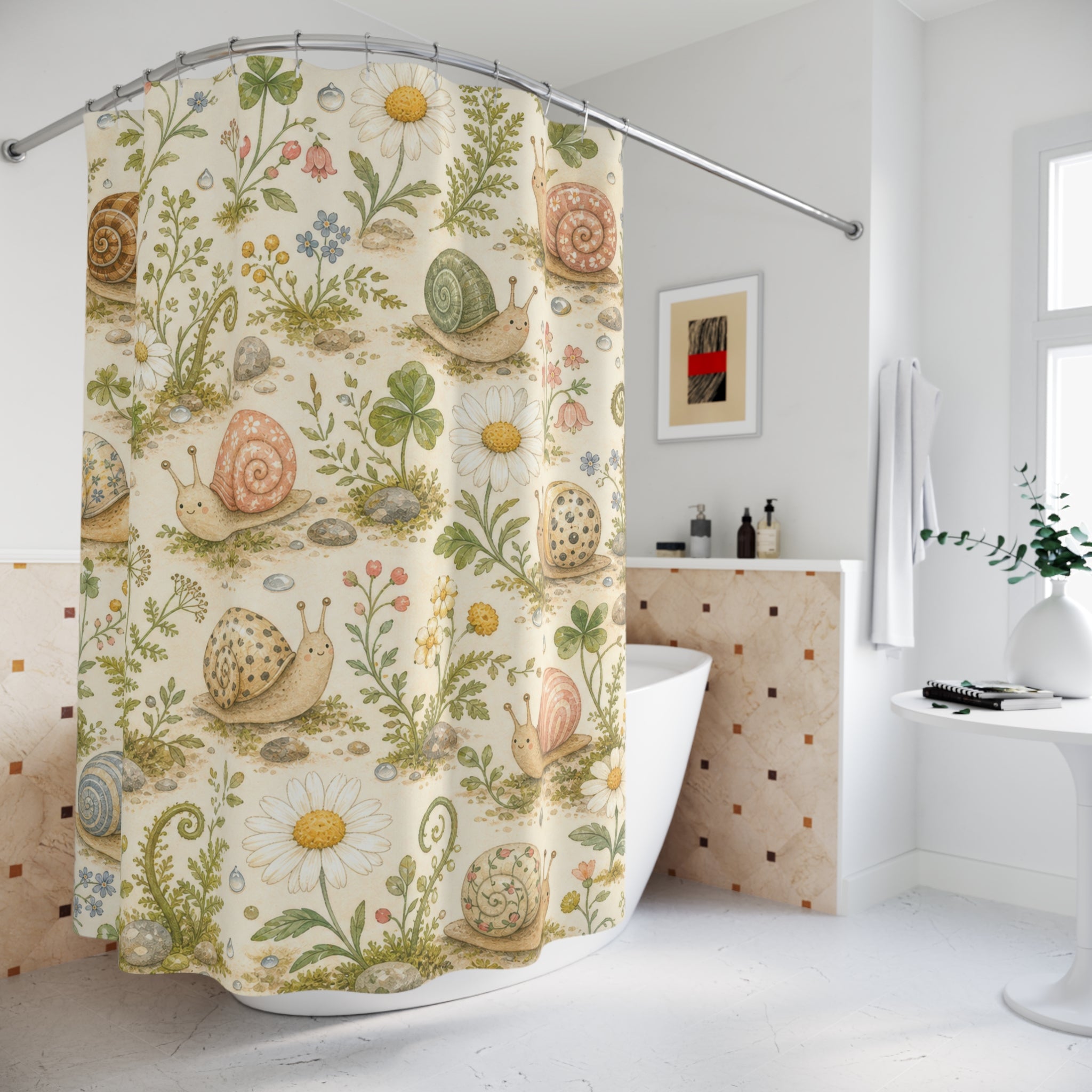 Snail Garden Cute Shower Curtain