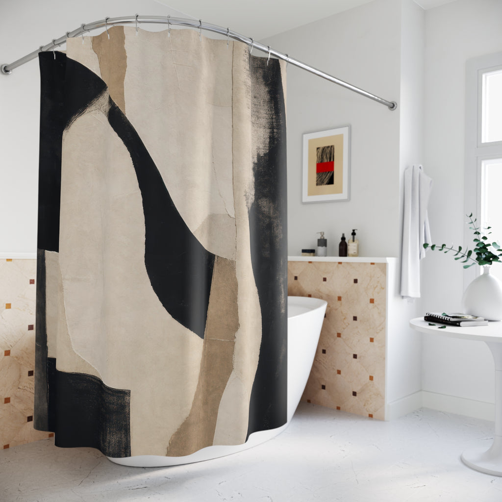 Abstract Modern Black Beige Shower Curtain