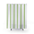 White Farmhouse Green Stripe Shower Curtain