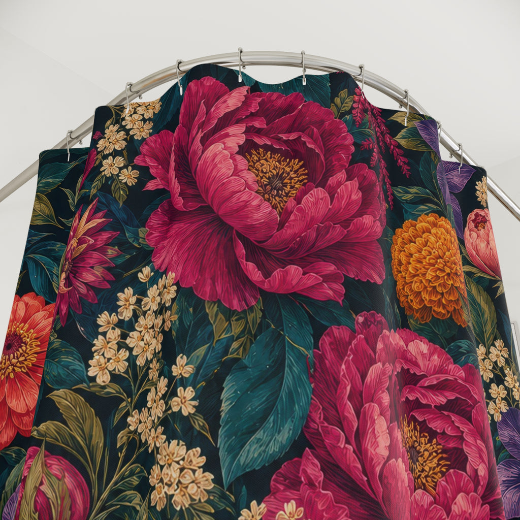 Bright Navy Magenta Floral Shower Curtain