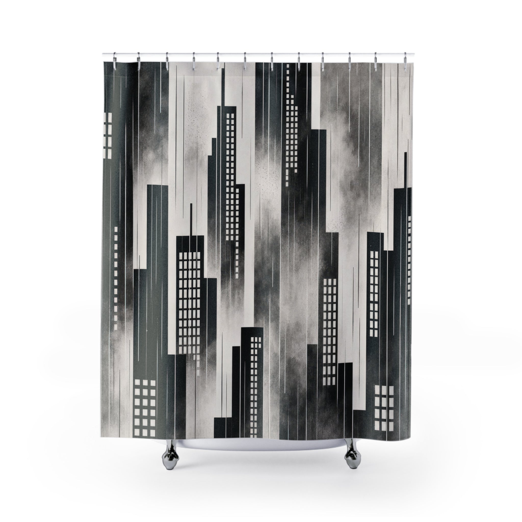 Black White Skyline Shower Curtain