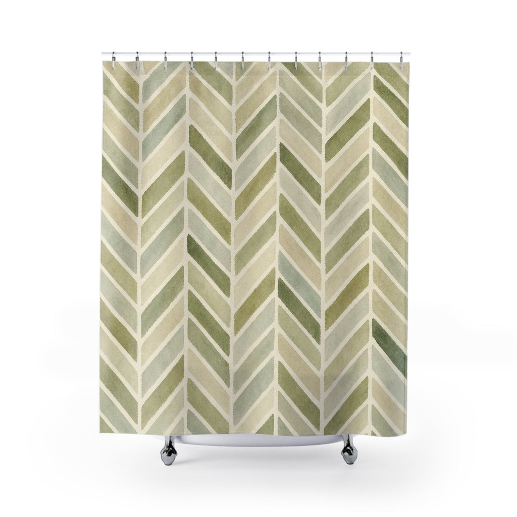 Moss Cream Chevron Shower Curtain