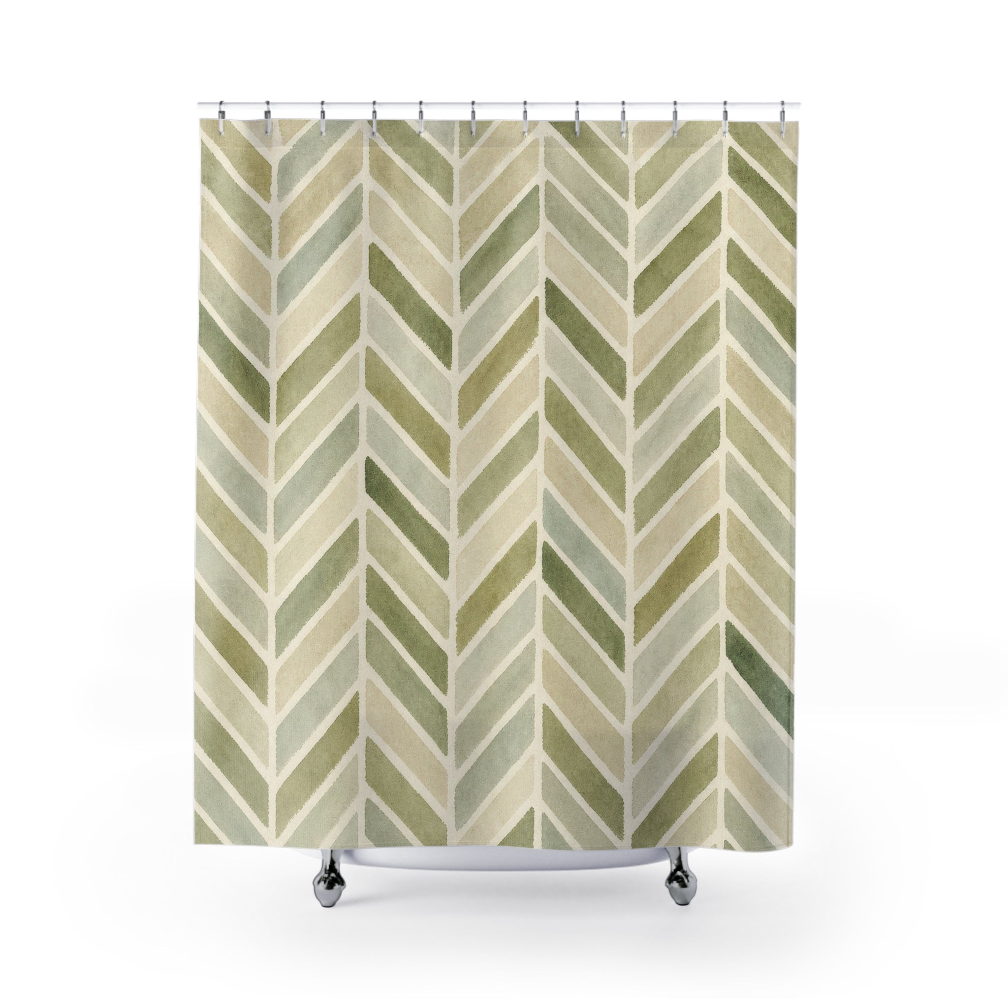Moss Cream Chevron Shower Curtain