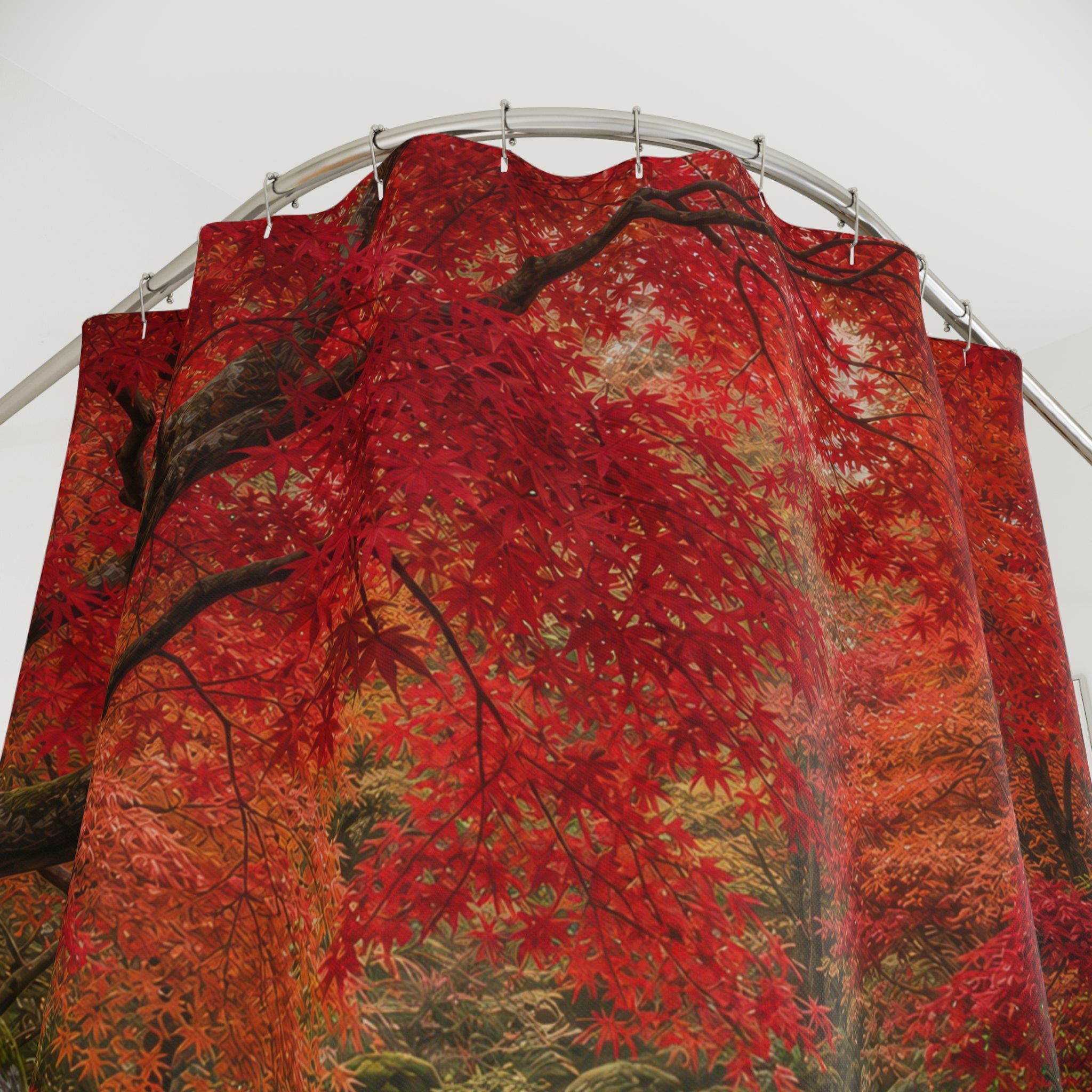 Red Maple Moss Garden Shower Curtain