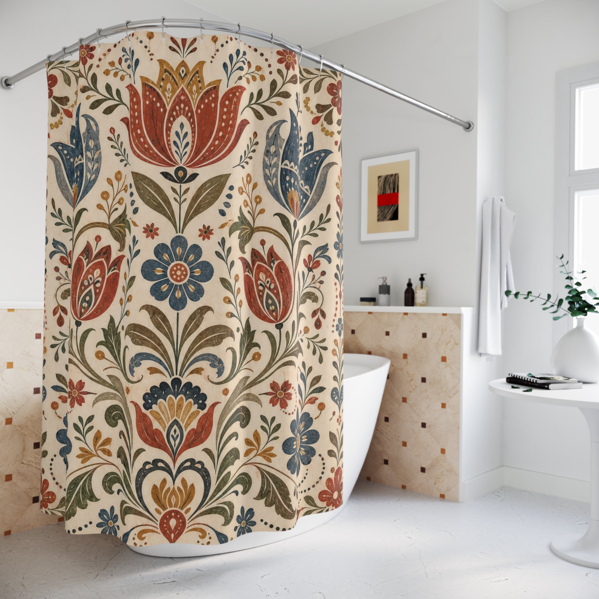 Vintage Folk Floral Shower Curtain