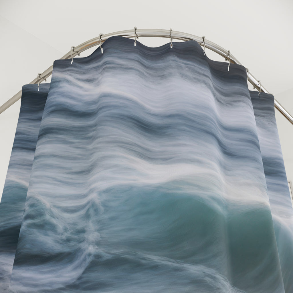 Ocean Shower Curtain, Blue Green Wave Bath Decor, Coastal Water Pattern, Nature Guest Bathroom Decor, Flowing Beach Style, Coastal Style