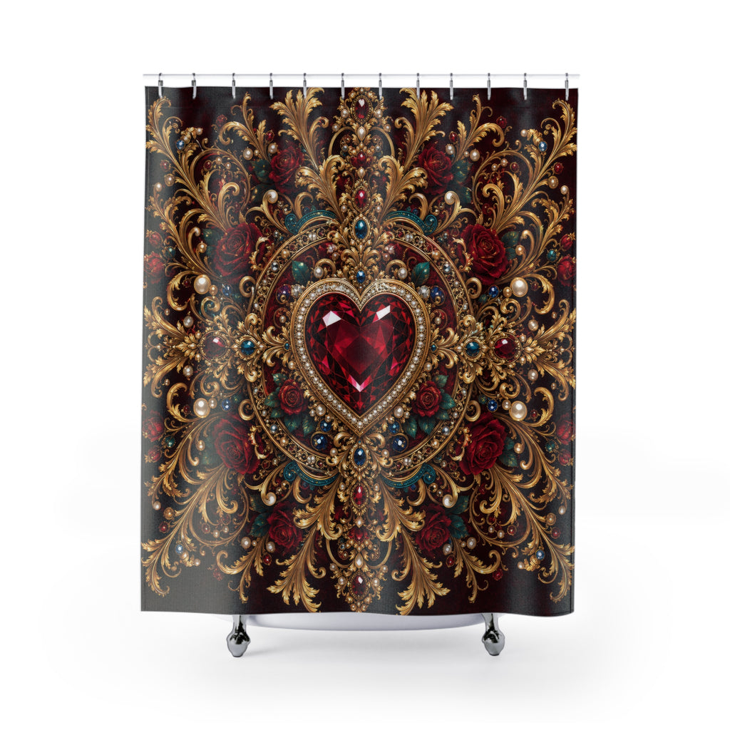Ruby Jeweled Heart Valentine Shower Curtain