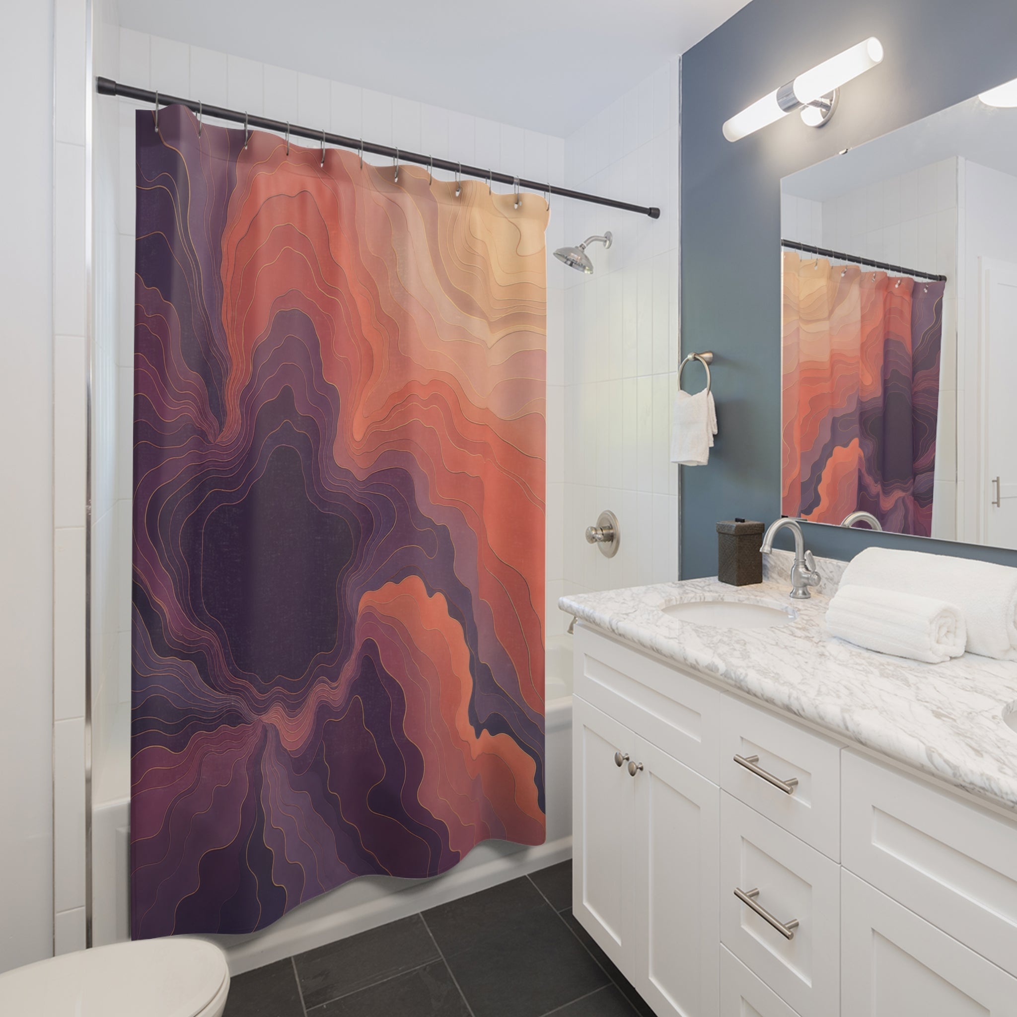 Plum & Coral Abstract Contour Shower Curtain
