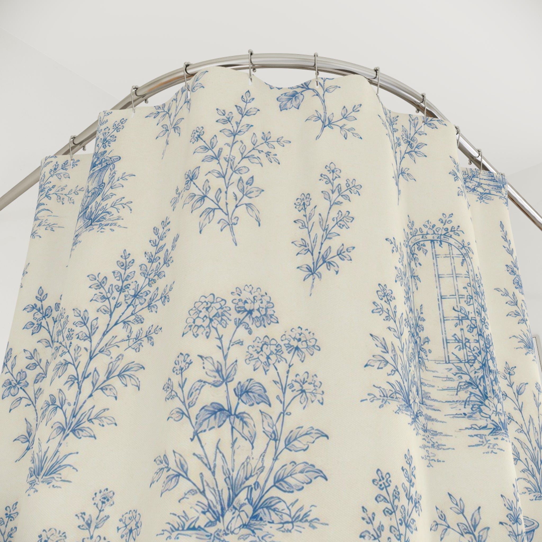 Blue White Country Garden Floral Shower Curtain