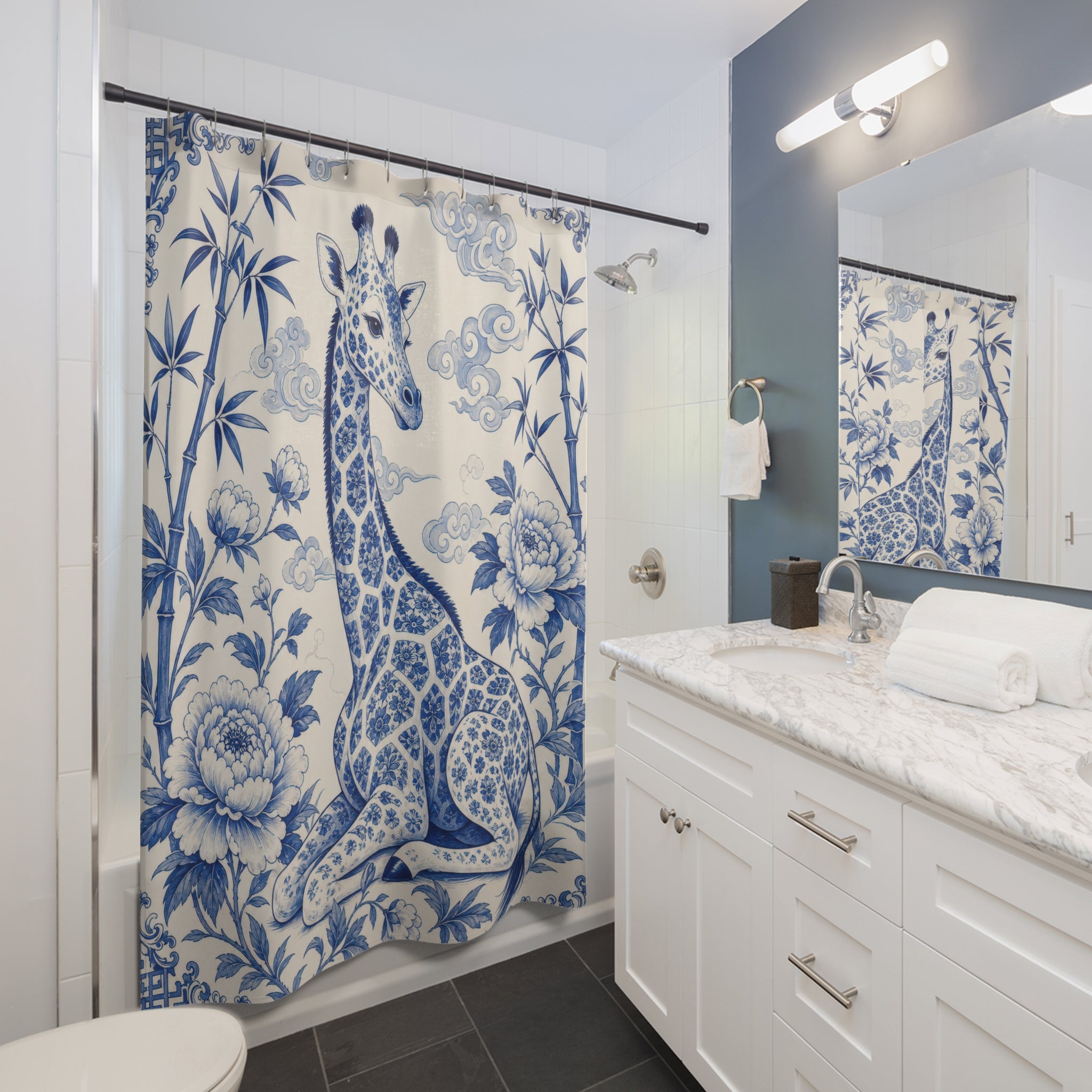 Blue White Giraffe Shower Curtain
