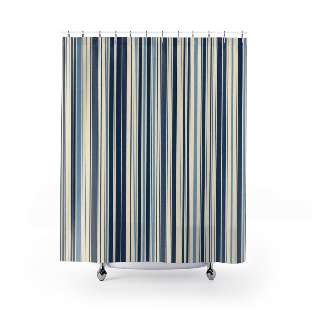 Navy Pale Blue Dense Pinstripe Shower Curtain