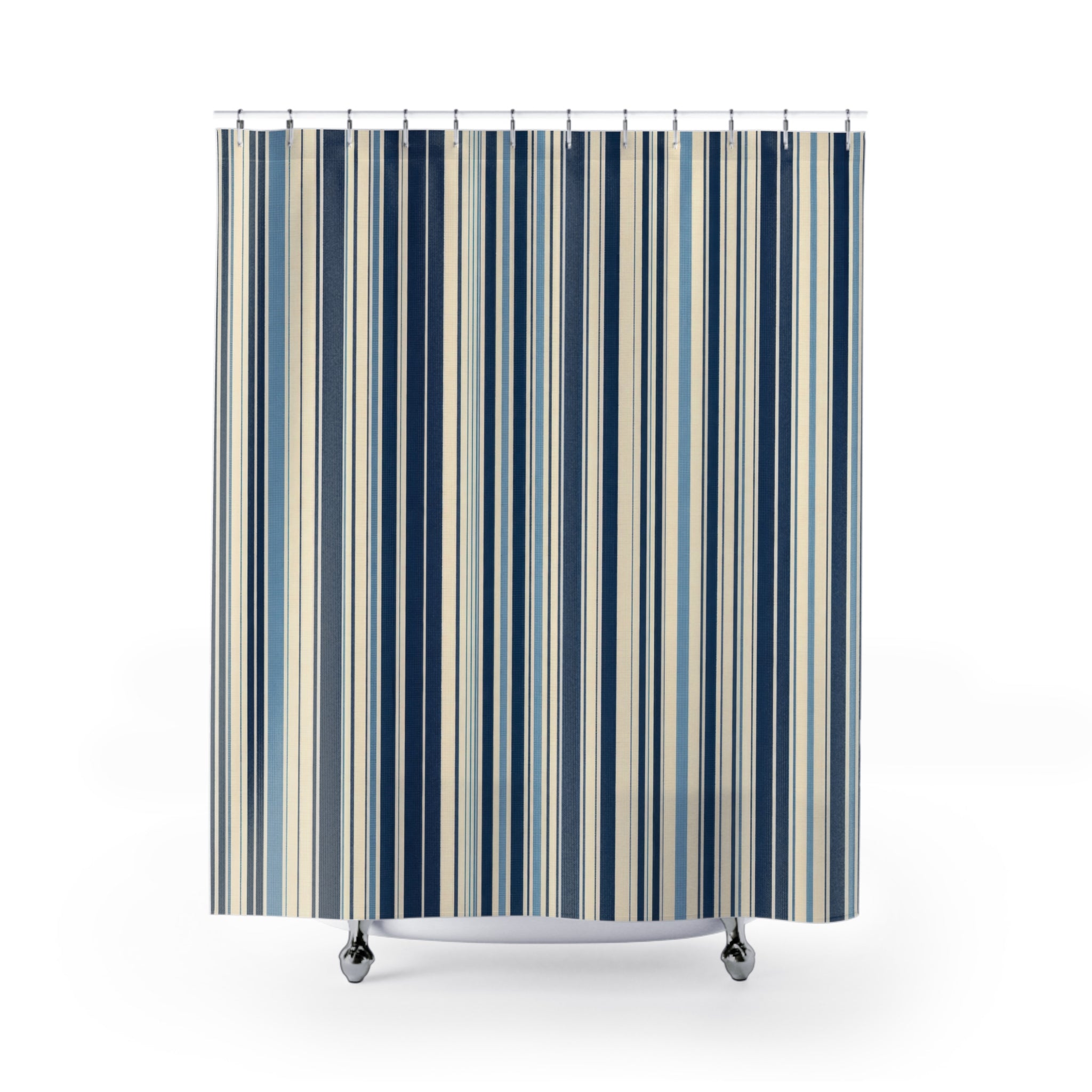 Navy Pale Blue Dense Pinstripe Shower Curtain