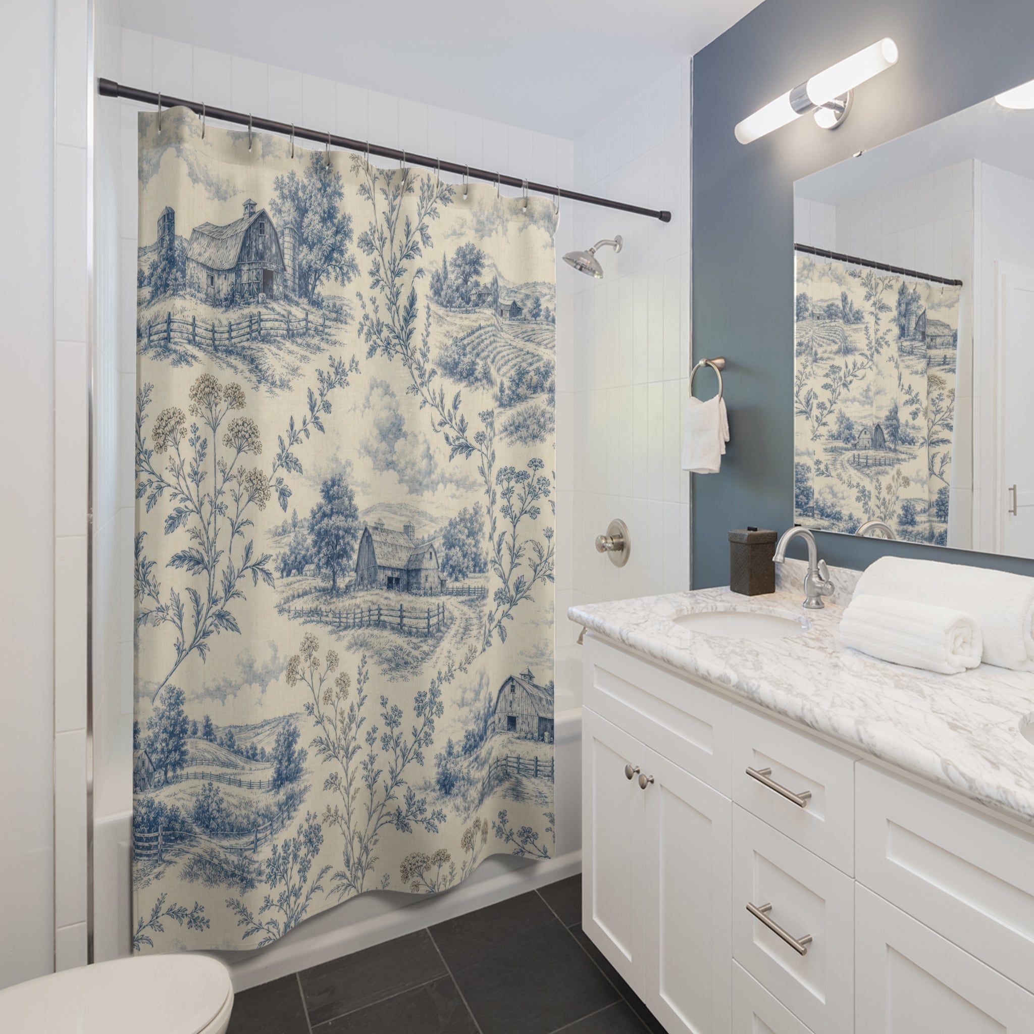 Blue Toile Shower Curtain