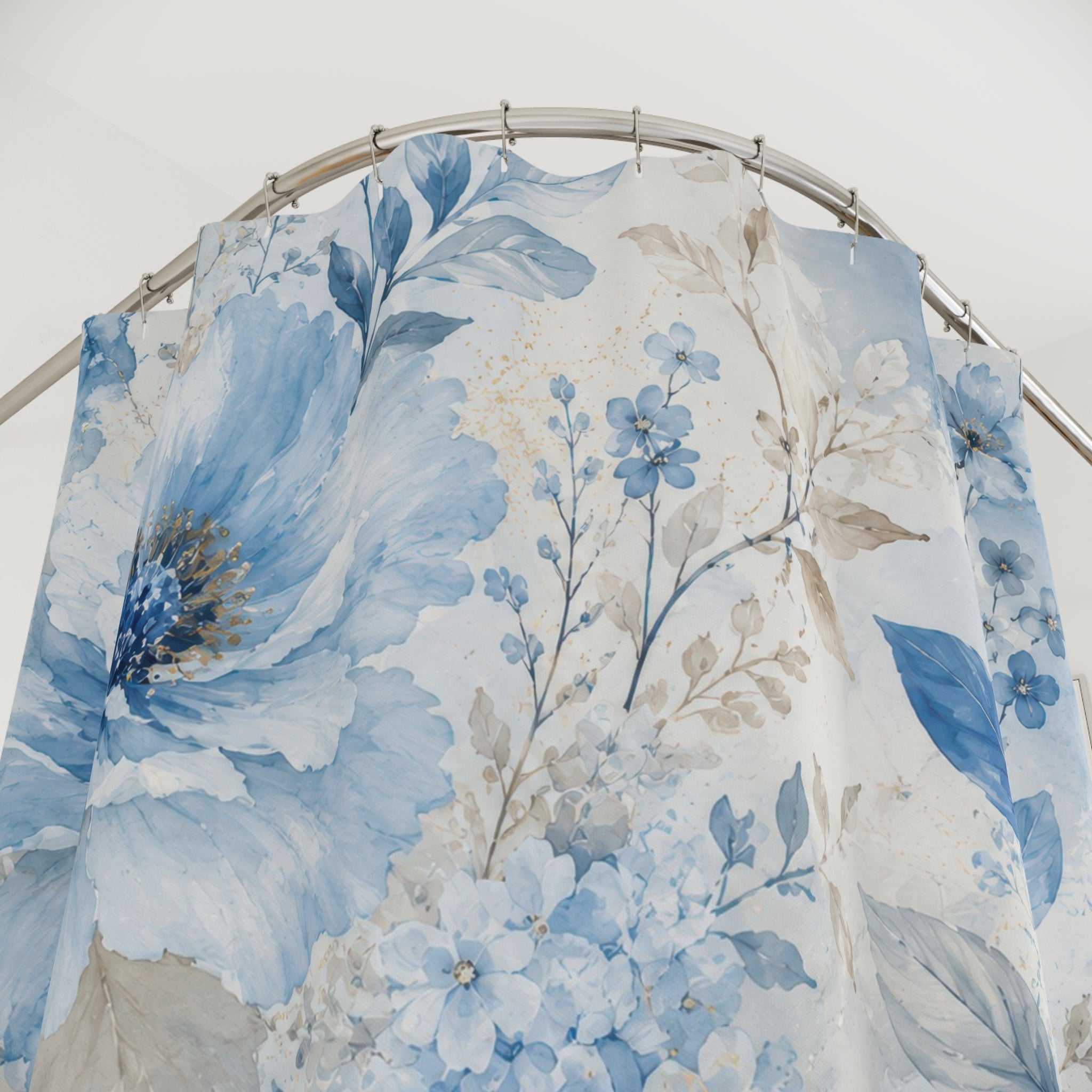 Sky Blue Floral Shower Curtain: Blue Flower Botanical