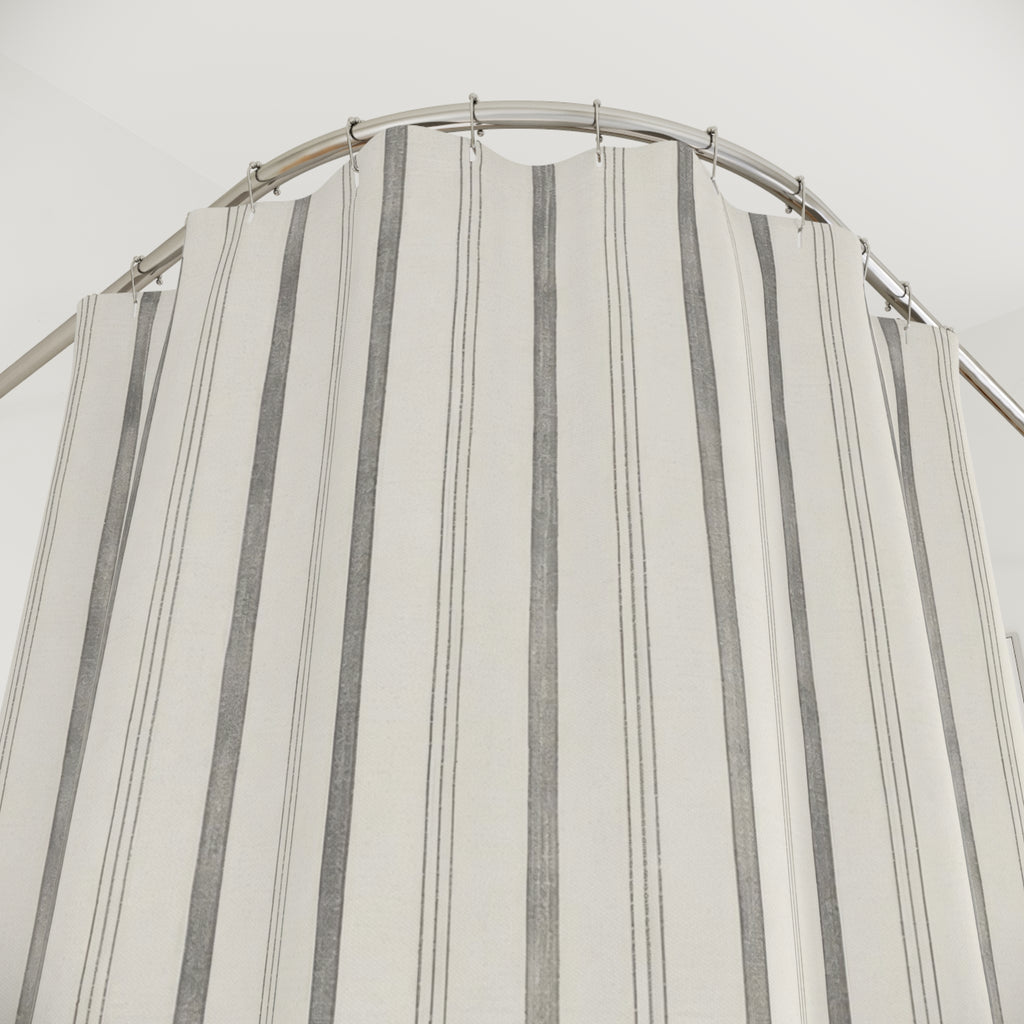 Grey Pinstripe Shower Curtain, Gray Ivory Classic Bathroom Decor, Modern Stripe Bath Curtain, Guest Bath Decor, Small Bathroom Decor