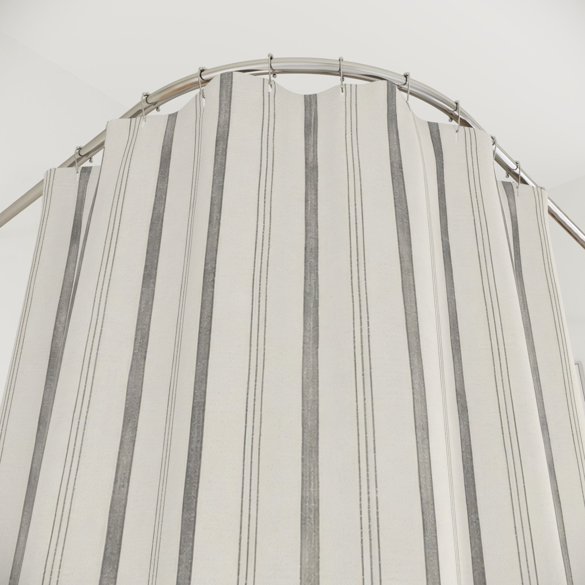 Grey Pinstripe Shower Curtain, Gray Ivory Classic Bathroom Decor, Modern Stripe Bath Curtain, Guest Bath Decor, Small Bathroom Decor