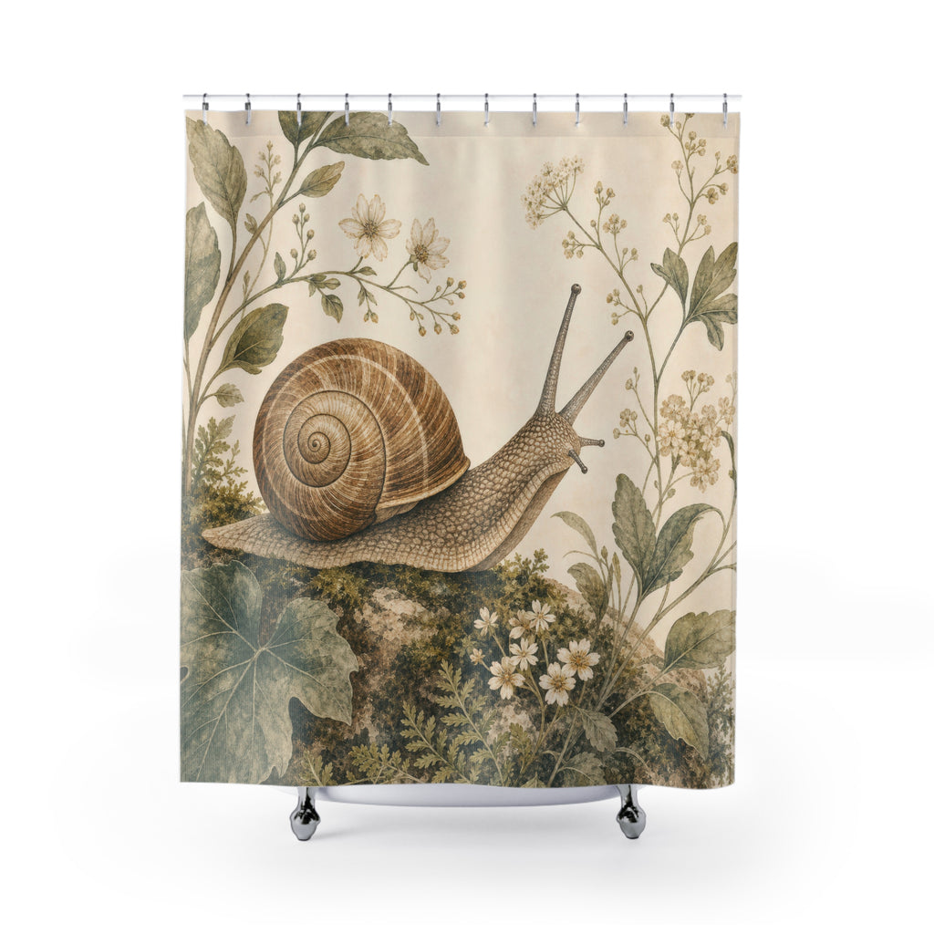 Woodland Botanical Snail Shower Curtain