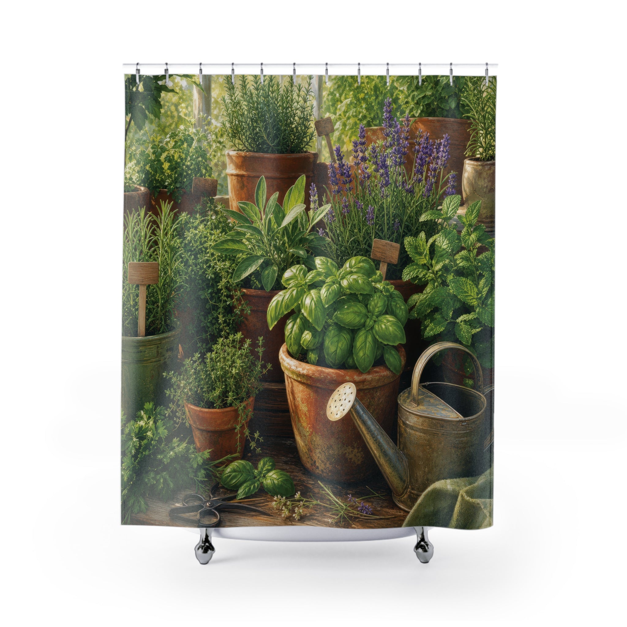 Herb Garden Shower Curtain: Botanical Kitchen Garden
