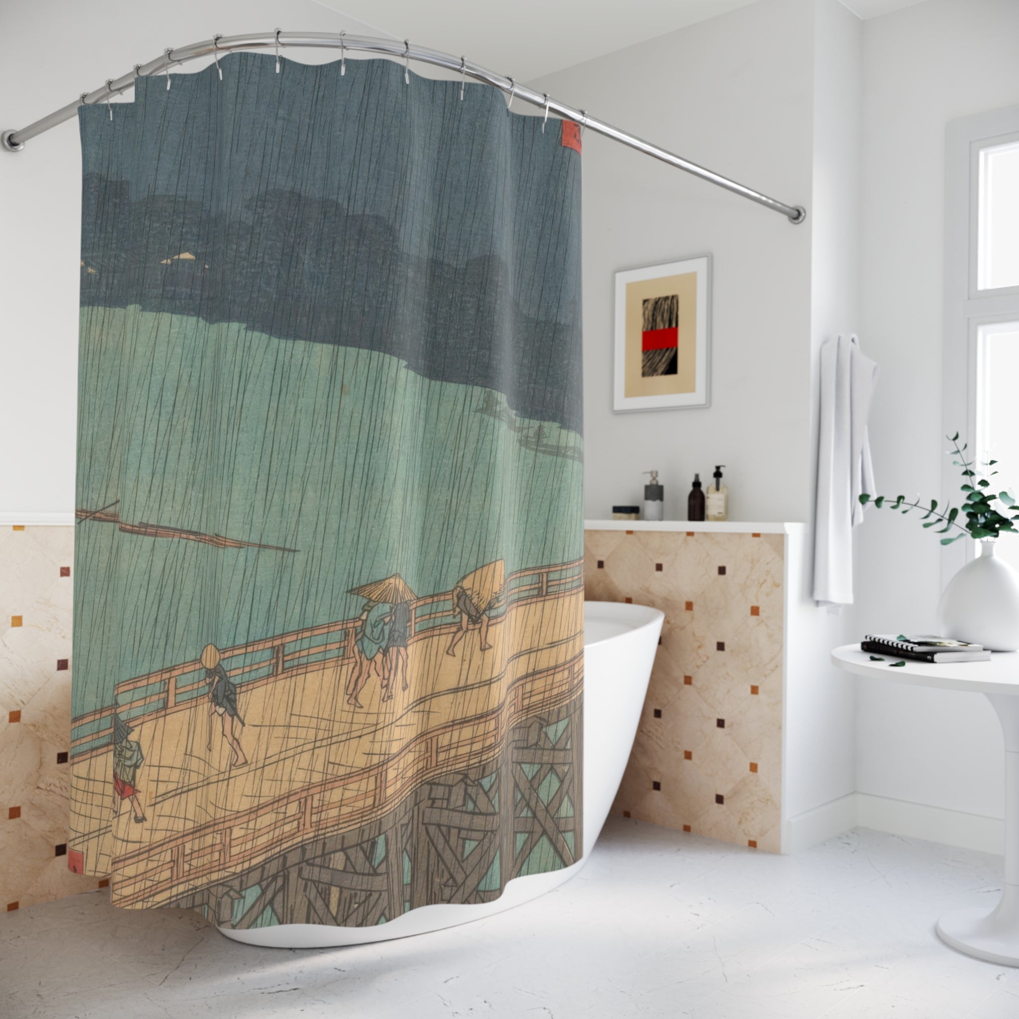 Japanese Art Shower Curtain: Hiroshige Rain
