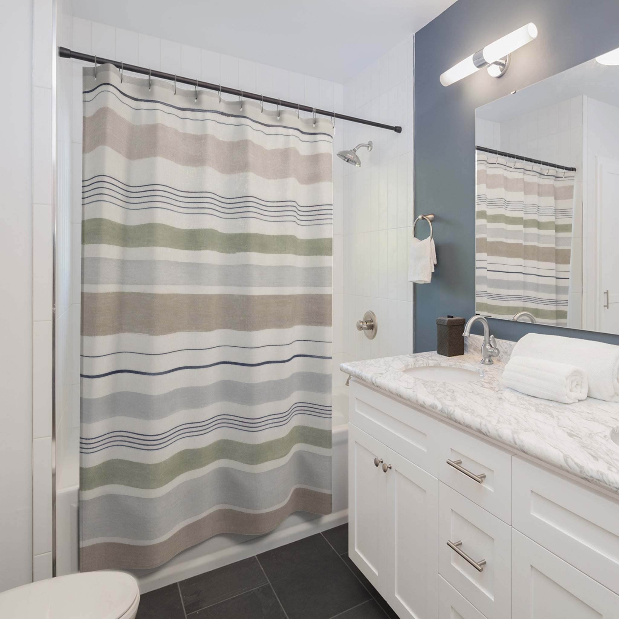 Soft Neutral Horizontal Stripe Shower Curtain