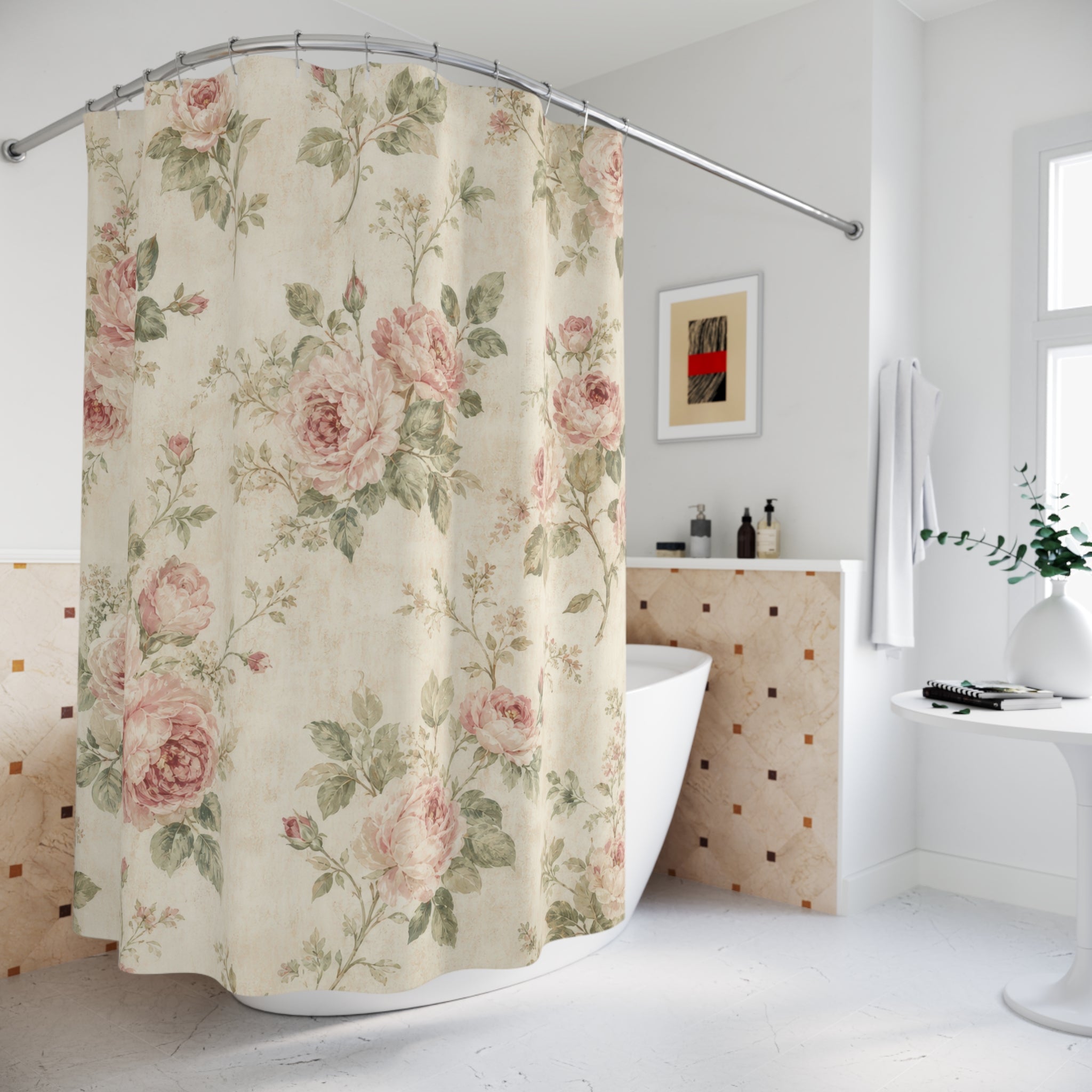 Pink Rose Cottage Shower Curtain