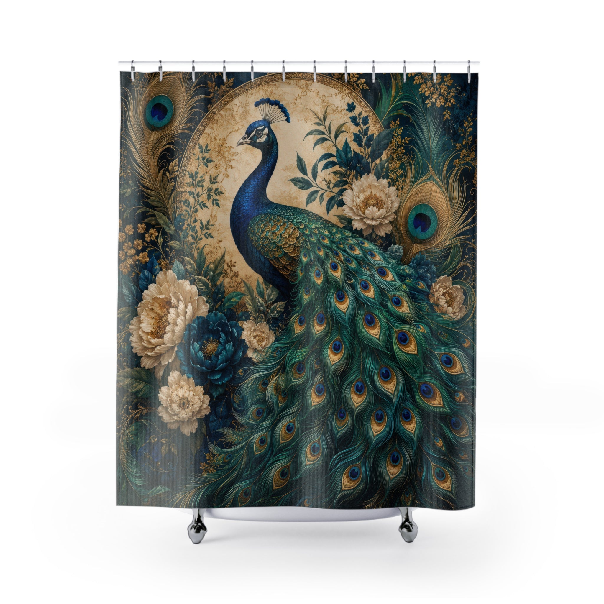 Peacock Shower Curtain: Teal Art Nouveau