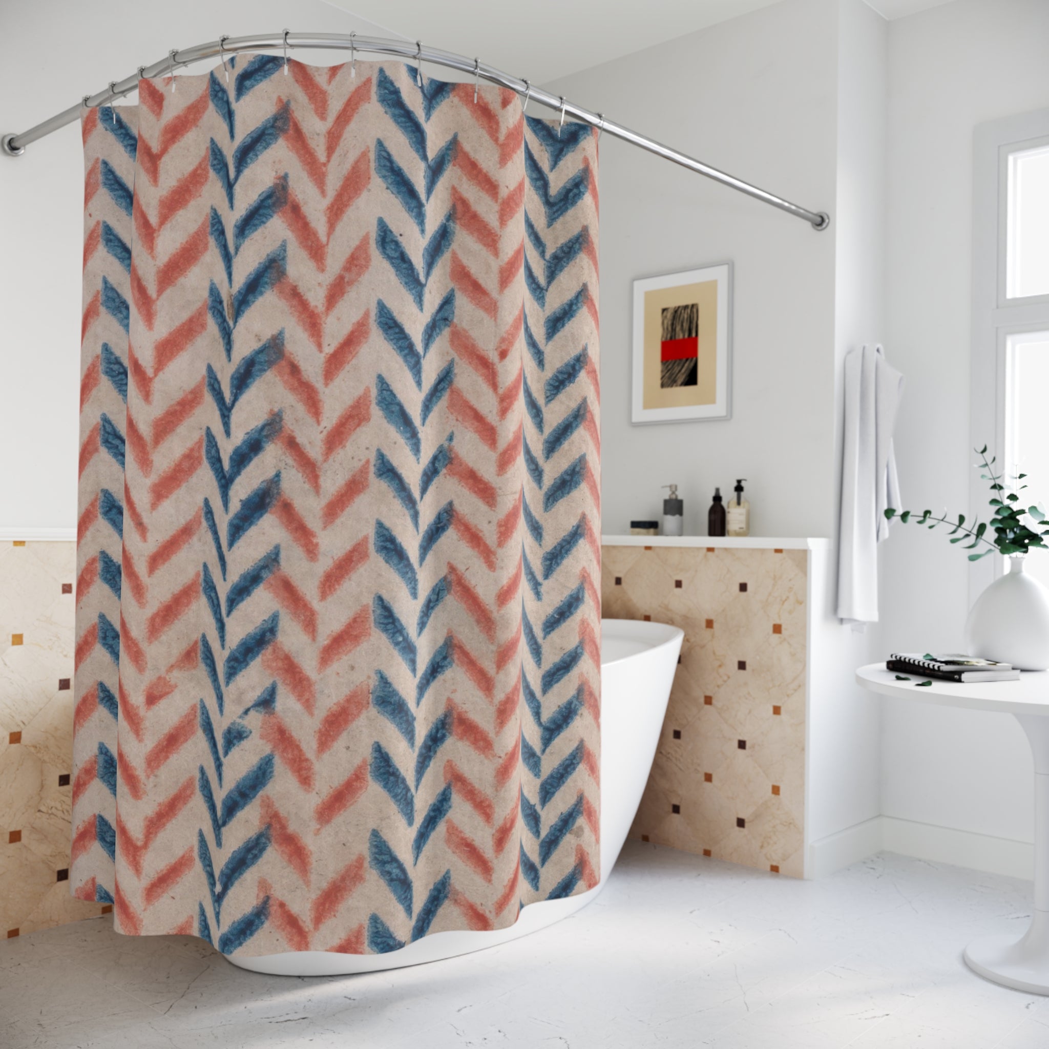 Orange & Blue Chevron Shower Curtain – Vintage Print