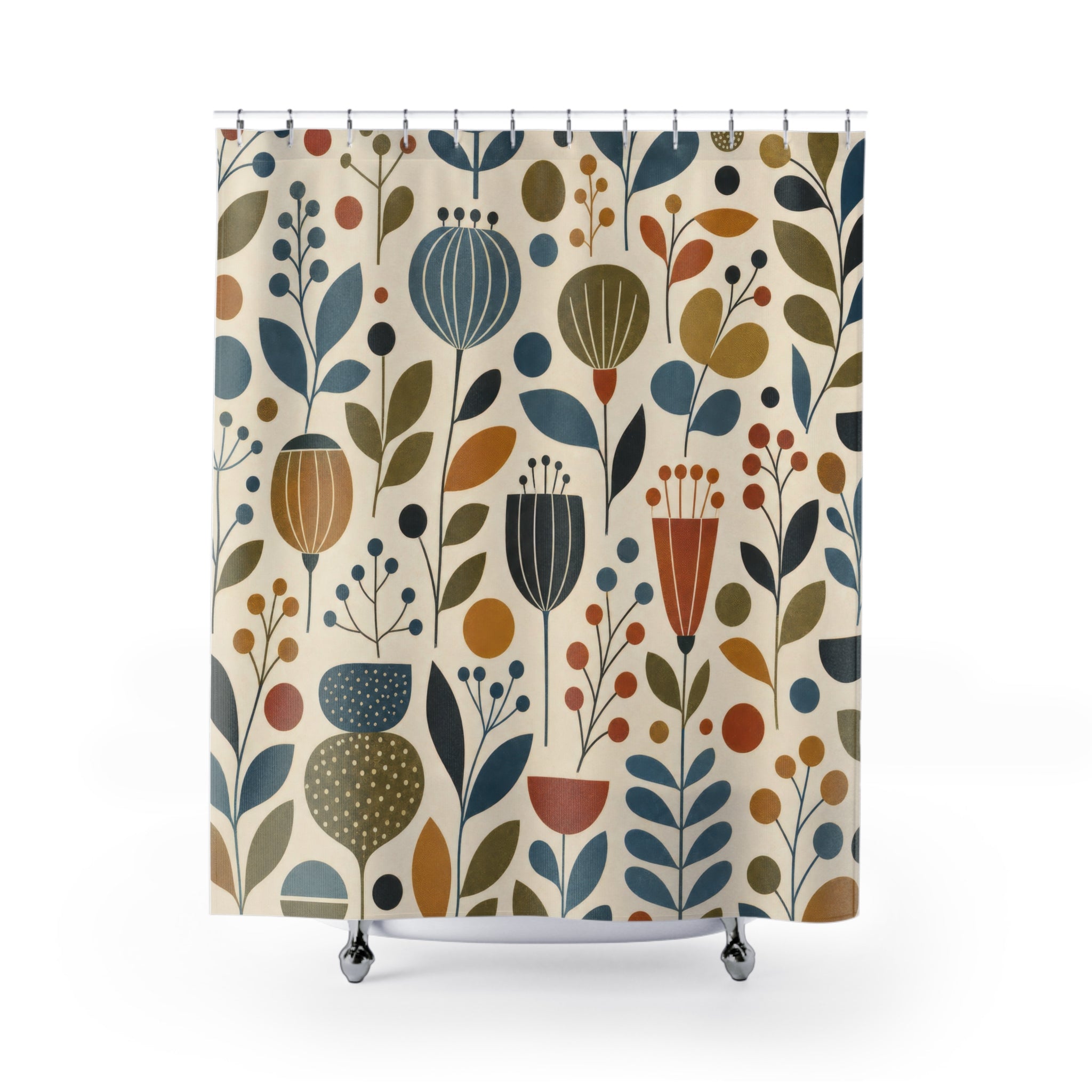 Retro Botanical Flower Shower Curtain