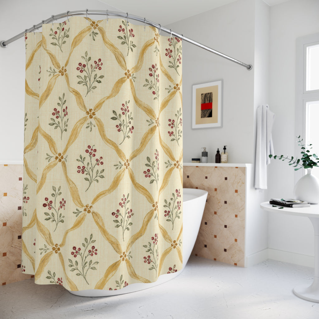 French Country Farmhouse Beige Black Cream Gold Shower Curtain