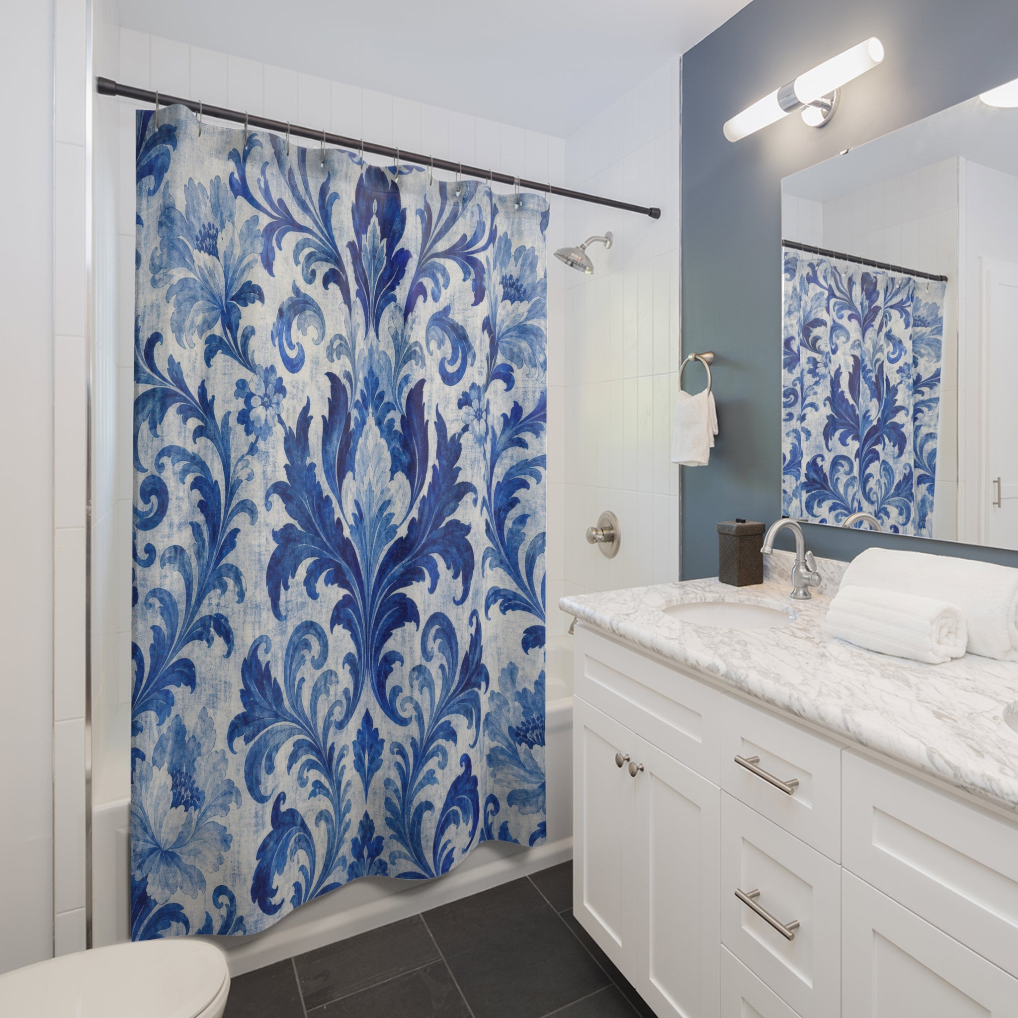 Blue Damask Shower Curtain