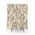 Sepia wheat sprays on cream shower curtain with full front view