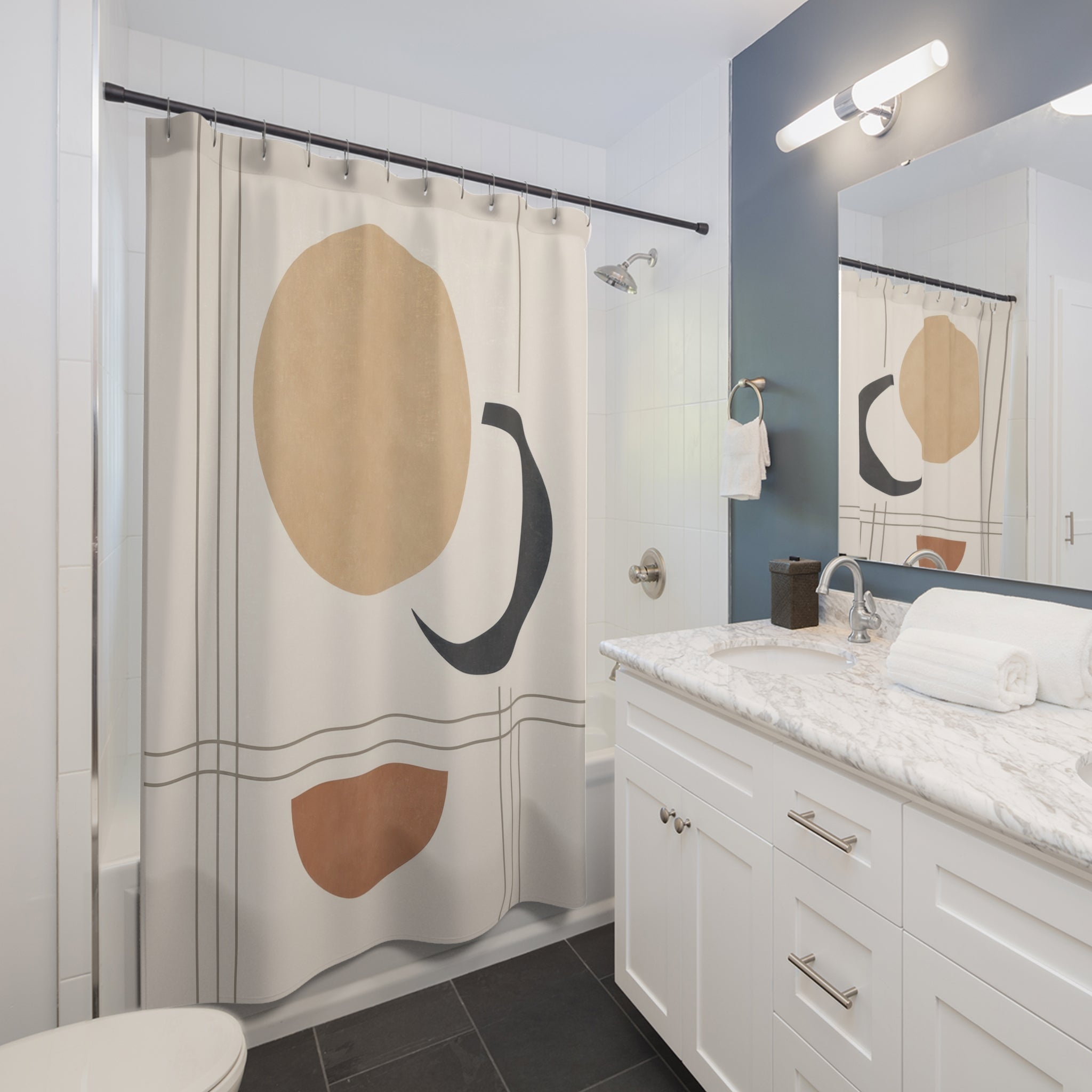 Tan Black Circle Crescent Shower Curtain