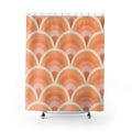 Peach Art Deco fan pattern shower curtain with full front view