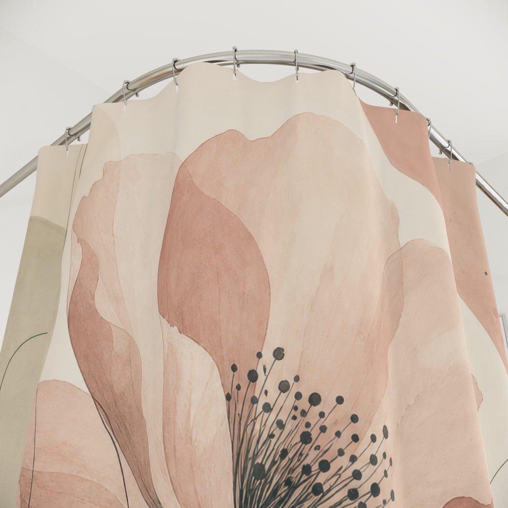 Peach Watercolor Floral Aesthetic Shower Curtain