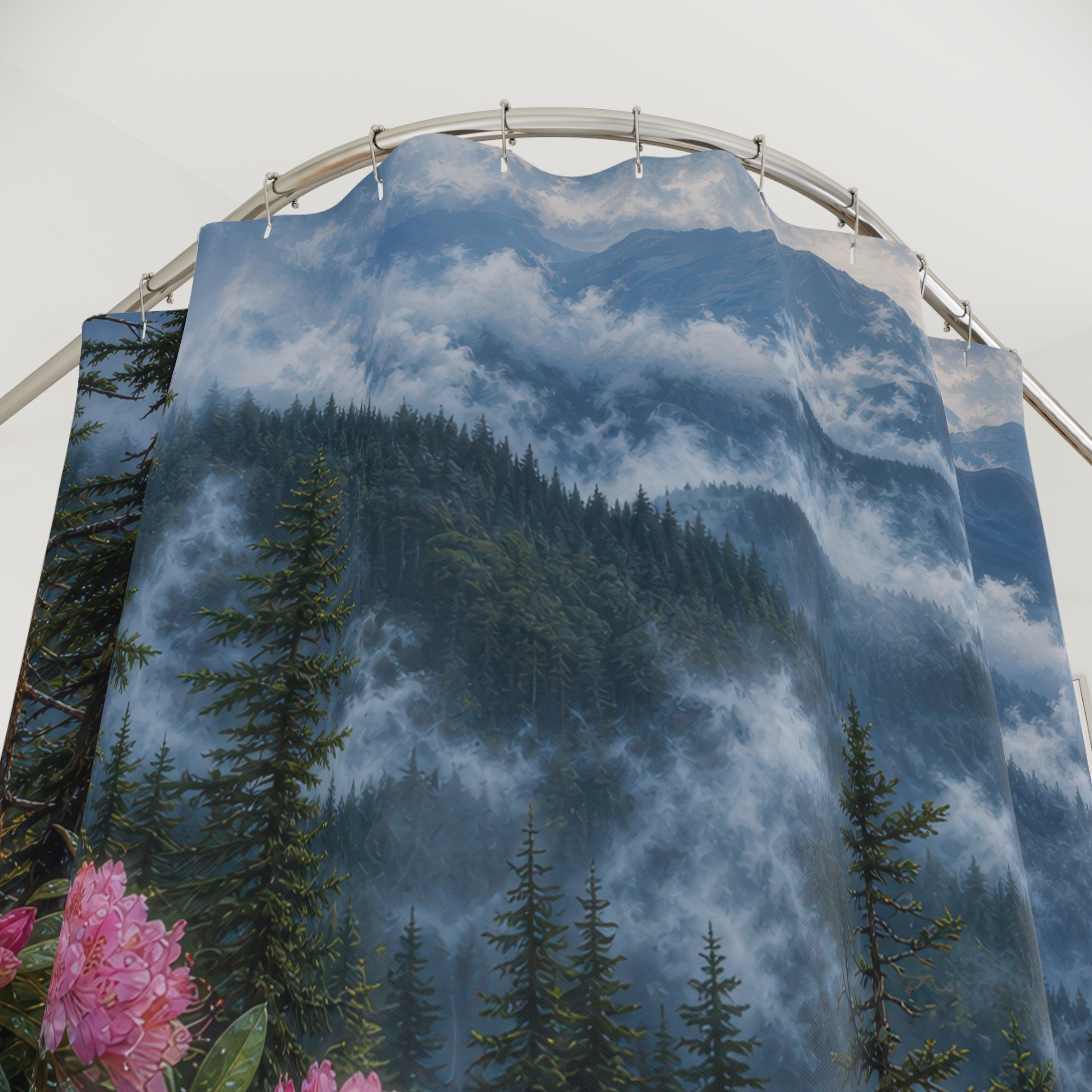 Foggy Pine Rhododendron Ridge Shower Curtain
