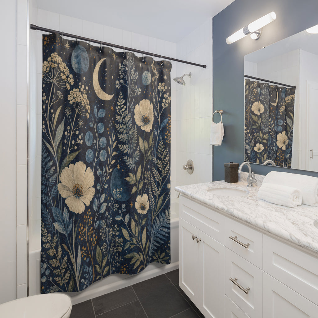 Celestial Floral Moon Shower Curtain