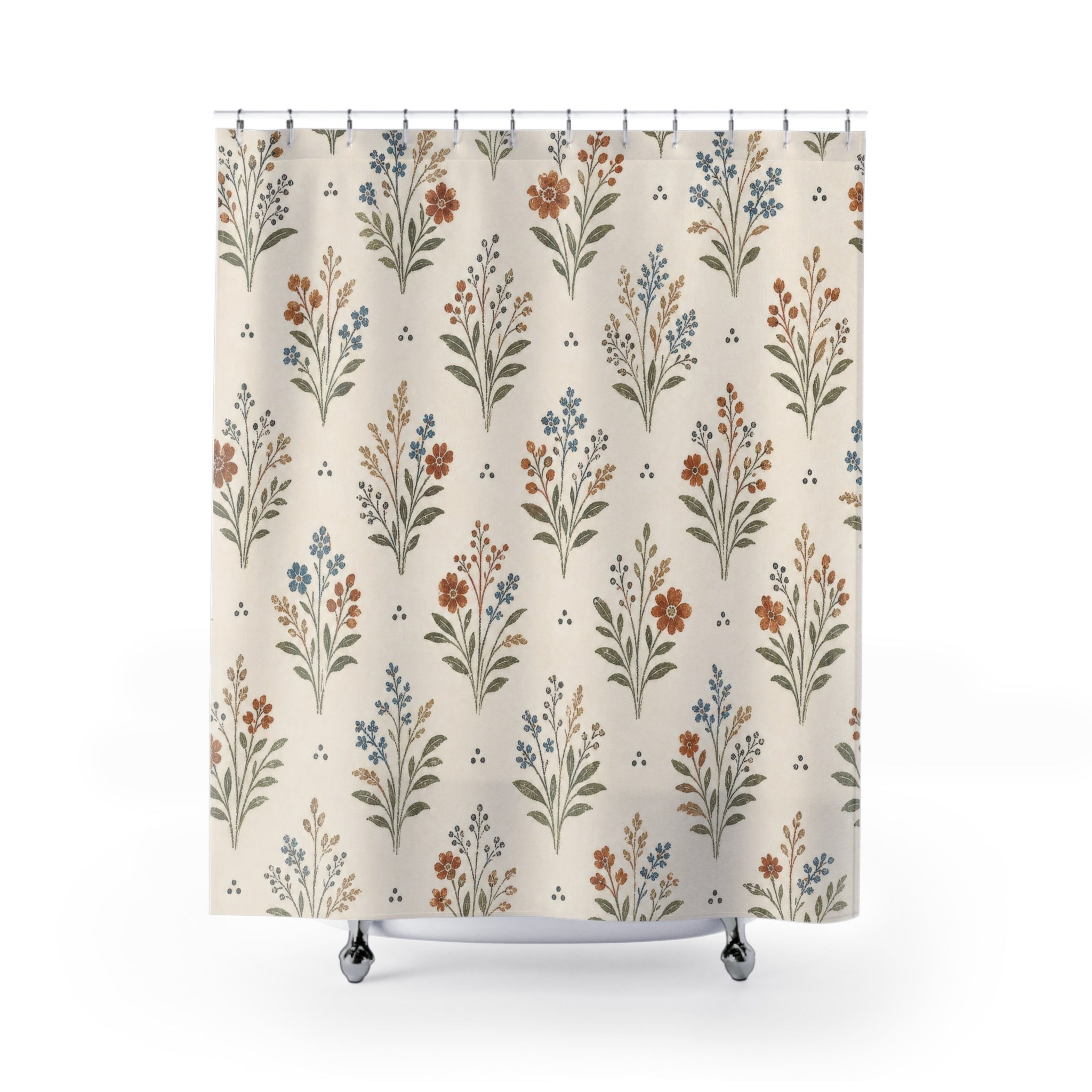 Cream Botanical Floral Shower Curtain
