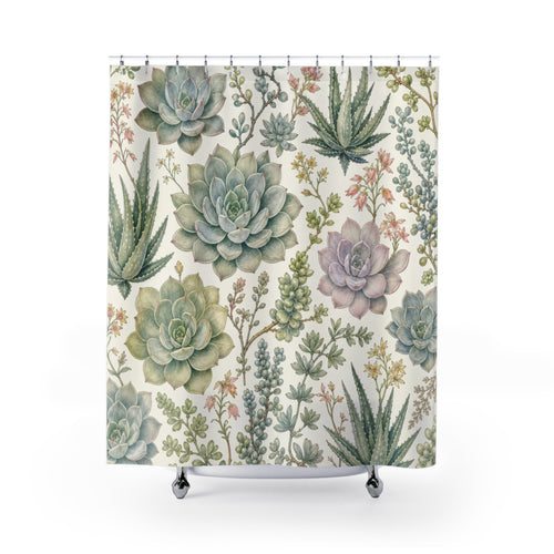 Aloe Botanical Plant succulent pattern shower curtain with full front view