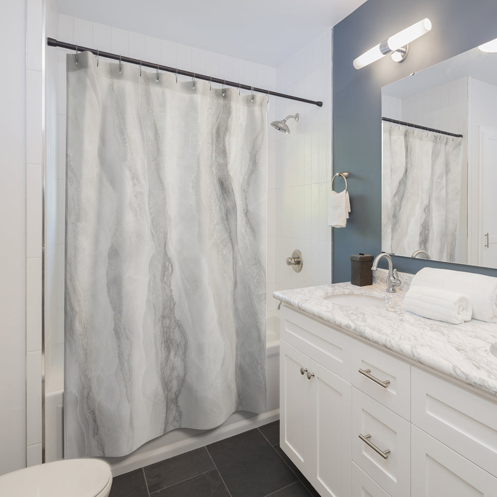 Grey White Marble Shower Curtain