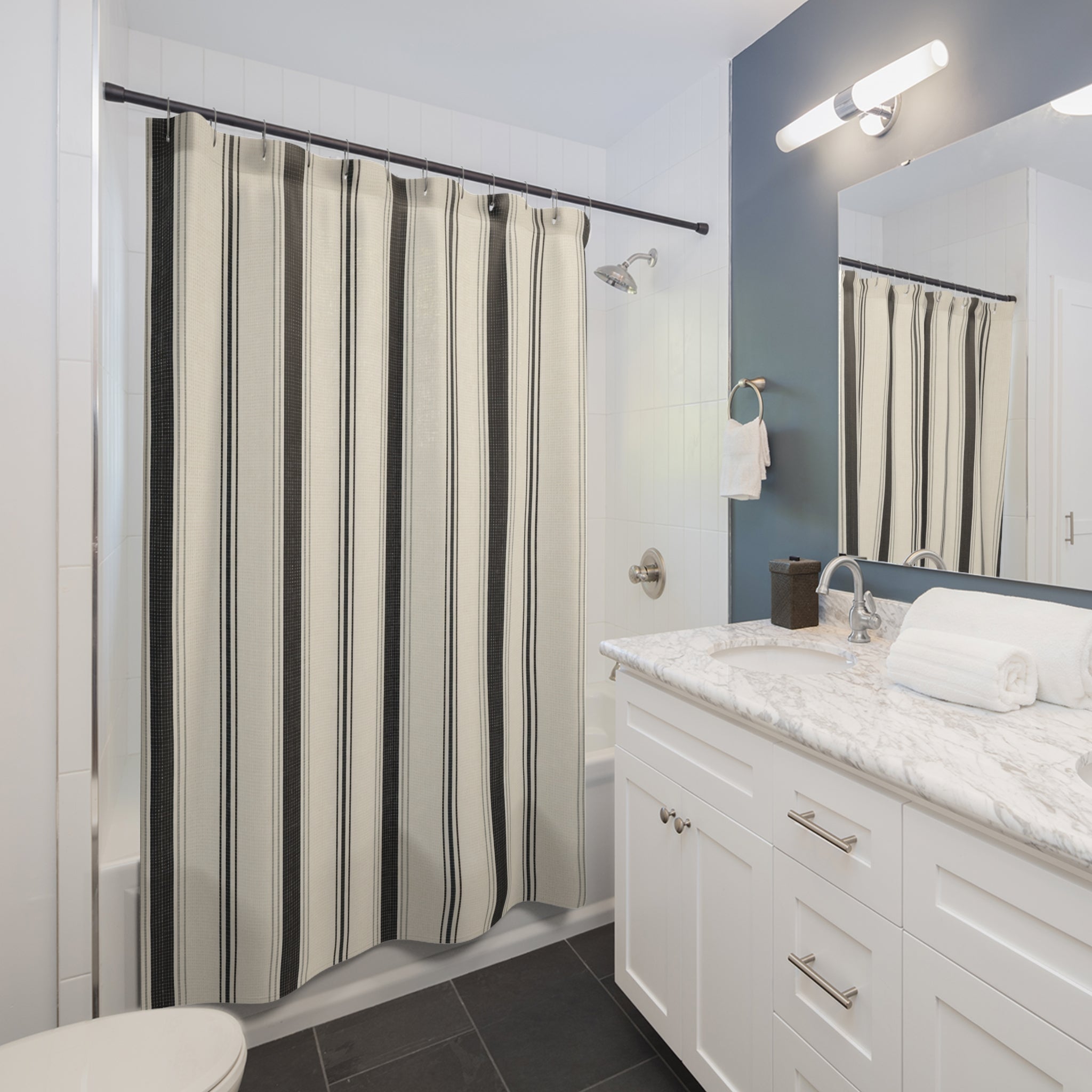 Tailored Black Stripe Shower Curtain