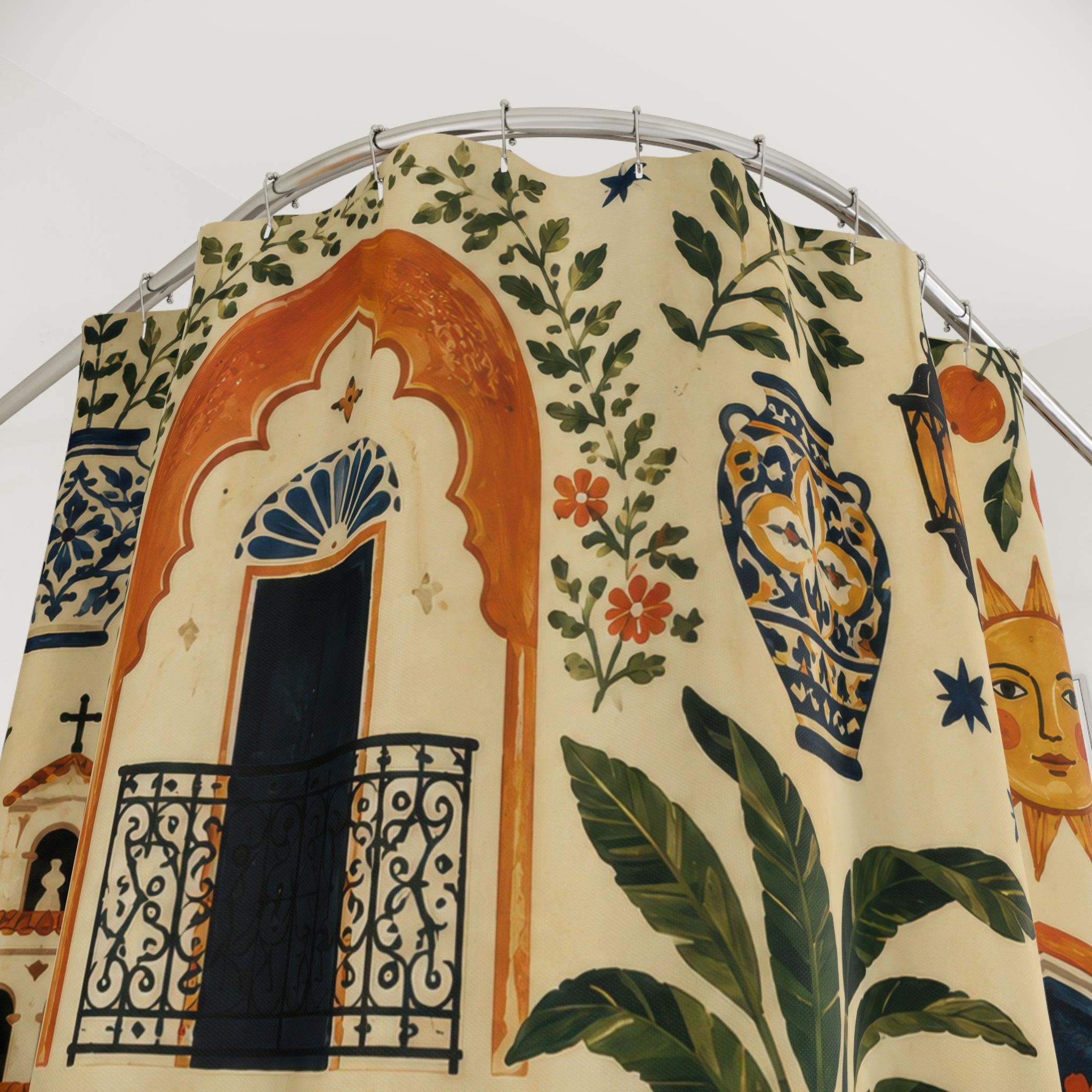 Spanish Tile Shower Curtain: Mediterranean Floral