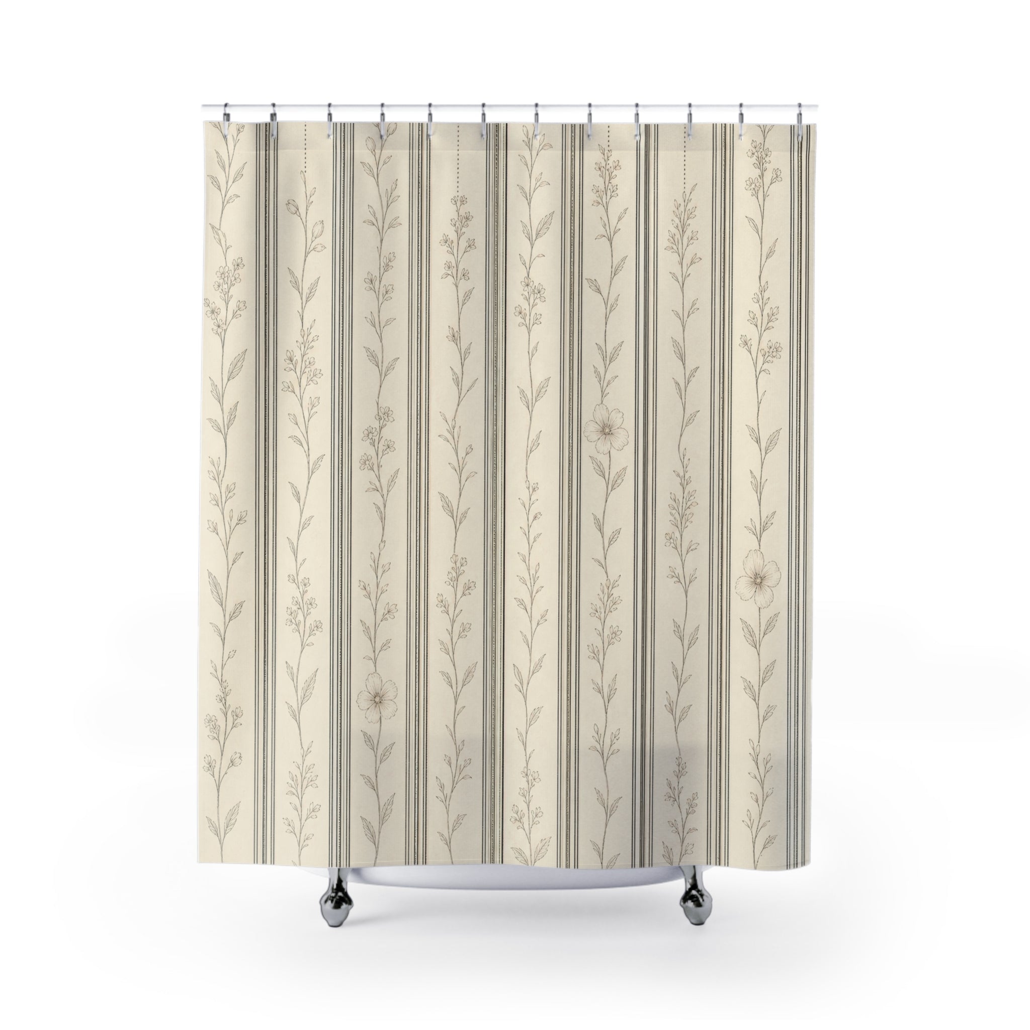 Beige Ivory Leaf Stripe Shower Curtain