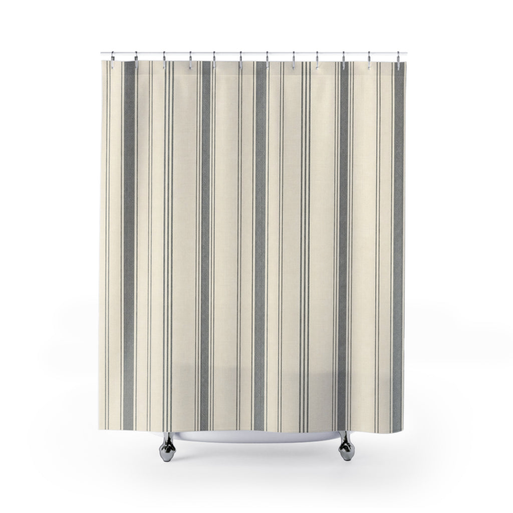 Grey Ivory French Ticking Shower Curtain