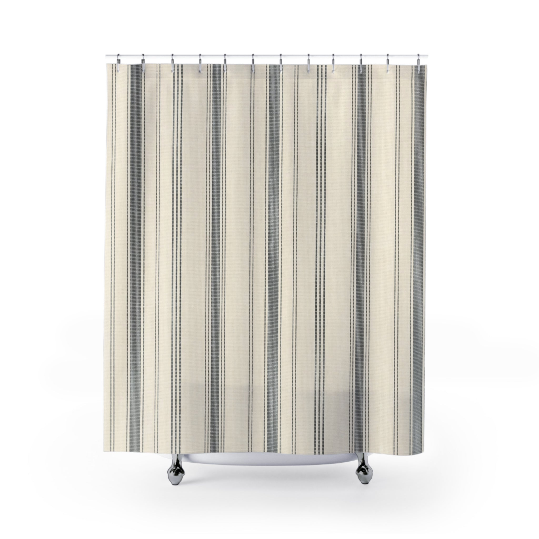 Grey Ivory French Ticking Shower Curtain
