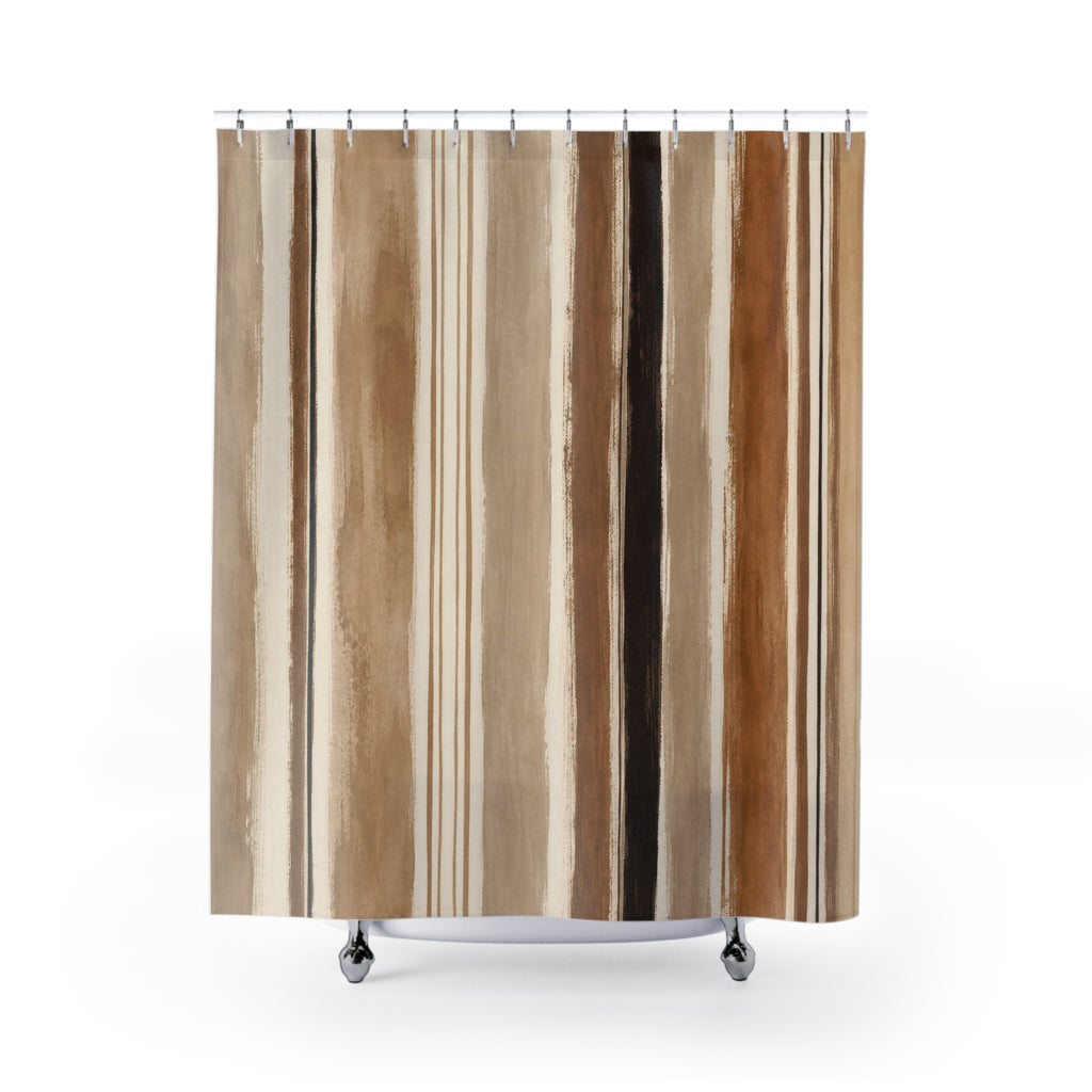 Brown Tan Watercolor Vertical Stripe Shower Curtain