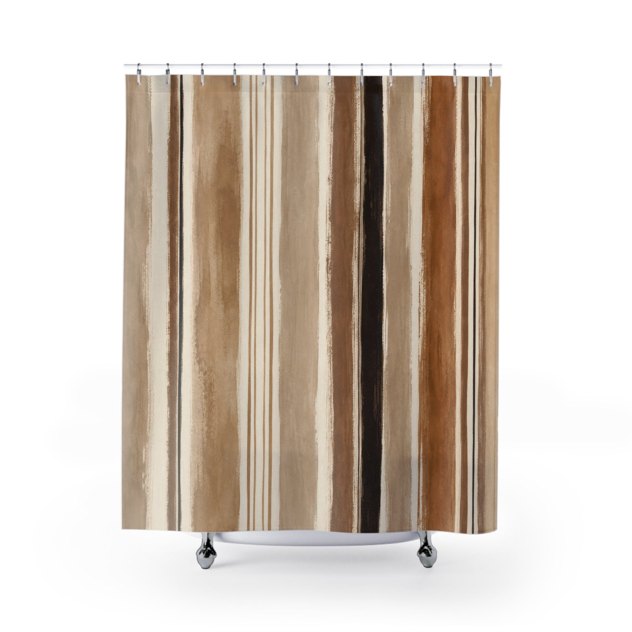 Brown Tan Watercolor Vertical Stripe Shower Curtain