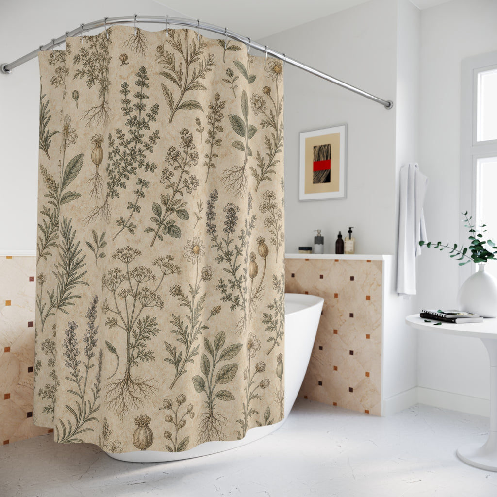 Cream Wildflower Stem Vintage Botanical Shower Curtain