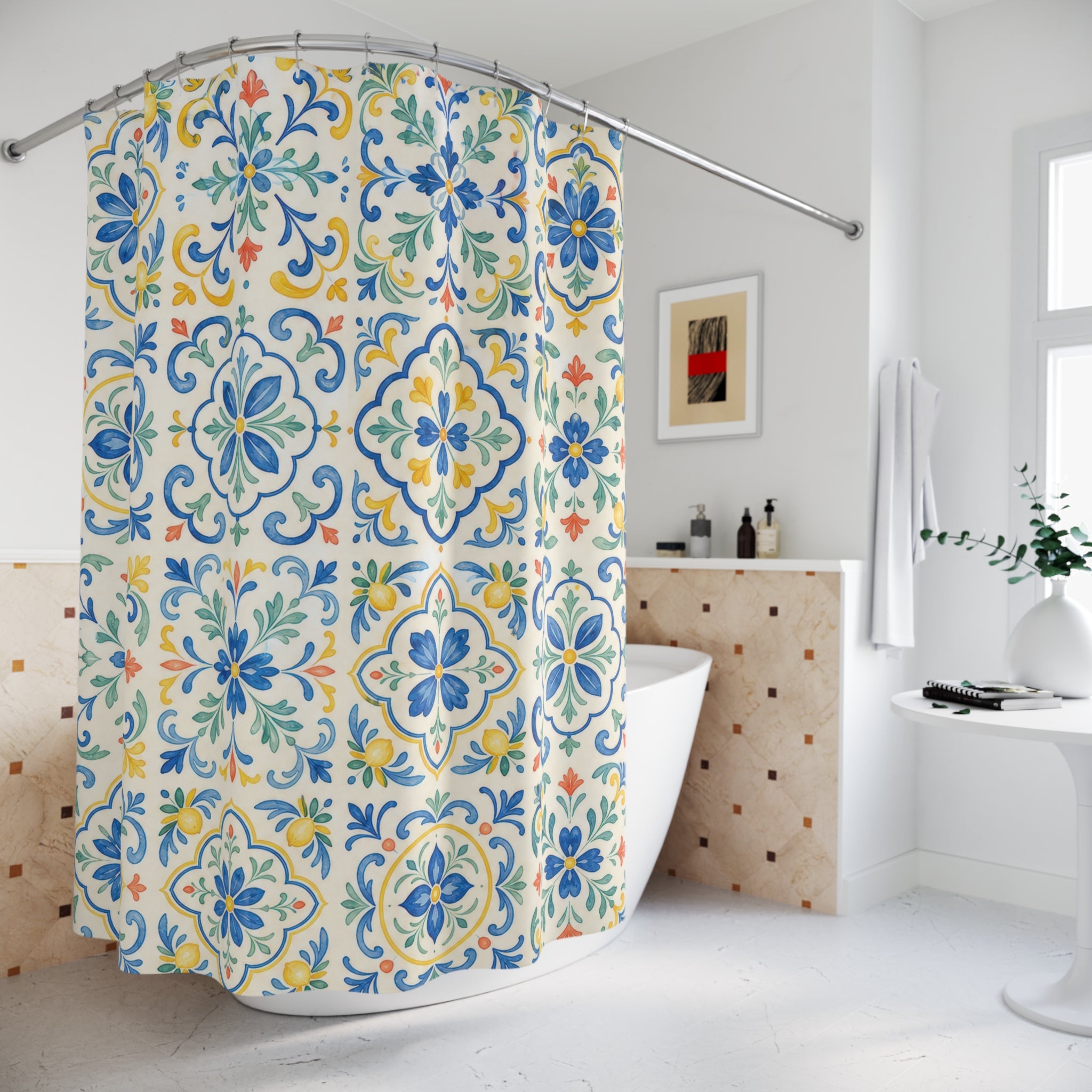 Mediterranean Tile Shower Curtain