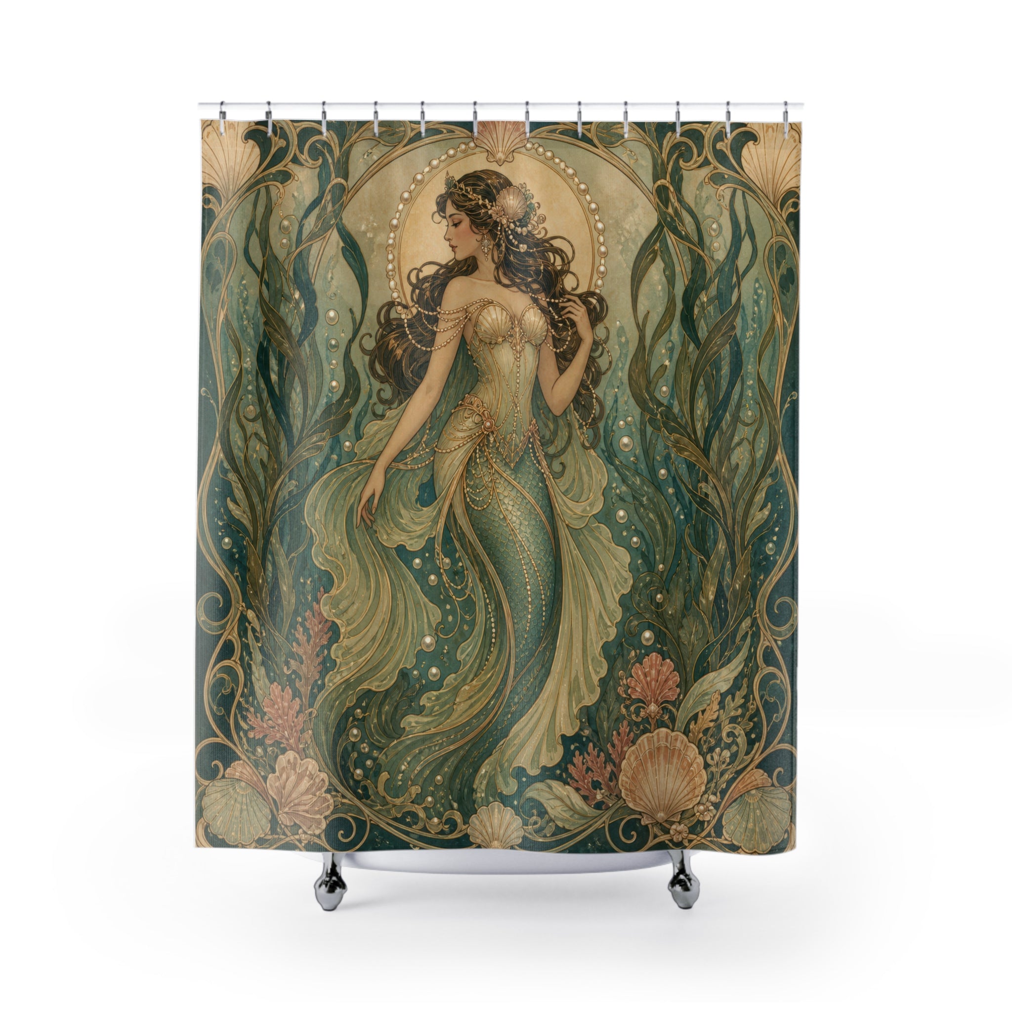 Green Mermaid Seaweed Shower Curtain