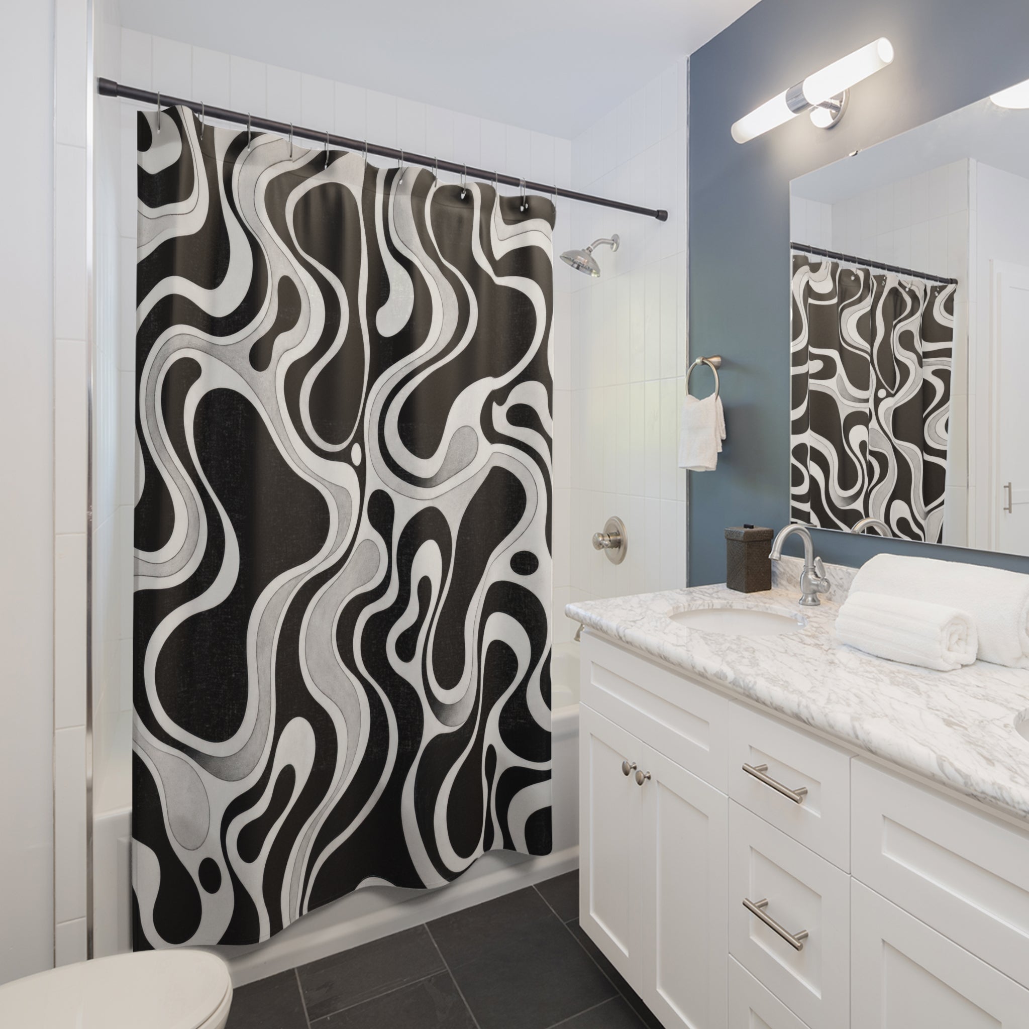Black White Retro Blob Shower Curtain